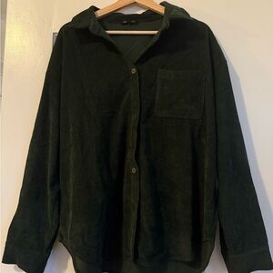 Dark Green Corduroy Button-Up Shirt
